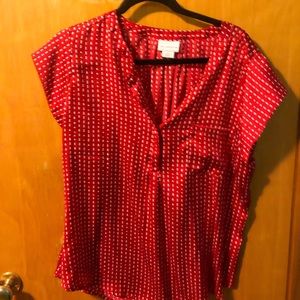 Red satin-feeling blouse